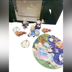 Vintage 1997 Popular Imports ALICE IN WONDERLAND Mini Resin Tea Set Figurines